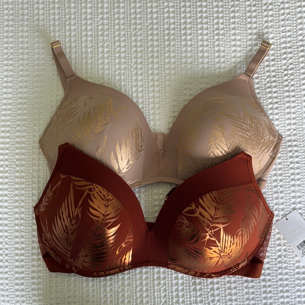 Elegant Gold and Brown Leaf Print Bras